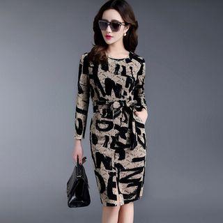 Lettering Long-sleeve Lace Dress