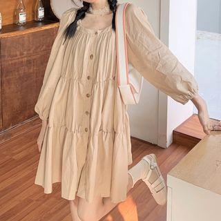 Puff-sleeve Plain Badydoll Dress