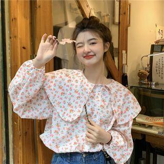 Long-sleeve Floral Blouse Floral - White - One Size