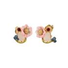 Fashion And Elegant Plated Gold Enamel Flower Earrings With Cubic Zirconia Golden - One Size