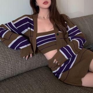 Striped Knit Bandeau / Knit Skirt / Cardigan