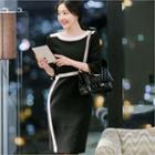 3/4-sleeve Contrast-trim Sheath Dress