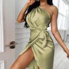 One-shoulder Tie-front A-line Dress