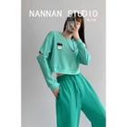 Cutout-elbow Waffle Crop T-shirt In 6 Colors