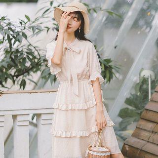 Bow Accent Elbow-sleeve A-line Dress
