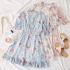 Ruffled-trim Floral V-neck Dress