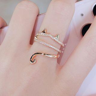 Rhinestone Cat Ring Ly2682 - Gold - One Size