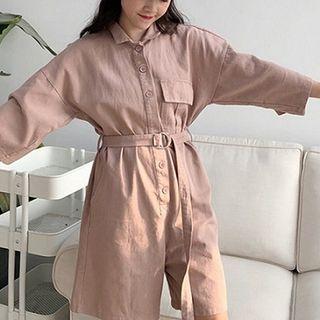 Plain 3/4-sleeve Playsuit