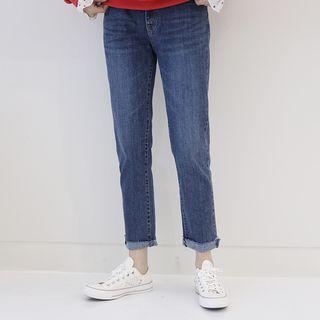 Shirred-trim Washed Baggy Jeans