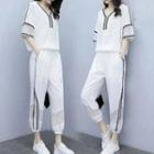 Short-sleeve Contrast Trim T-shirt / Cropped Sweatpants / Set