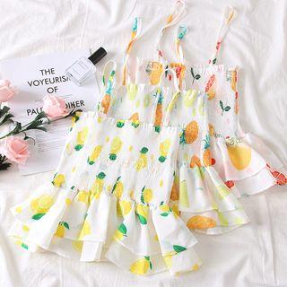 Fruit-print Ruffled-trim Smocked Top
