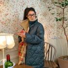 Funnel-neck Quilting Coat Khaki - One Size
