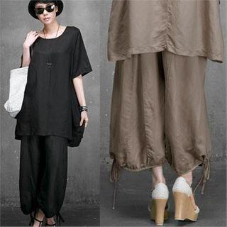 Band-waist Wide-leg Jogger Pants