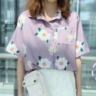 Short-sleeve Floral Shirt Purple - One Size
