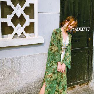 Printed Chiffon Jacket Green - One Size