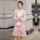 Chiffon Sleeve Midi A-line Lace Dress