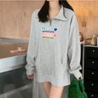 Half-zip Lettering Sweatshirt Gray - One Size