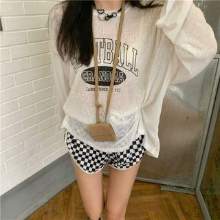 Lettering T-shirt / Checkerboard Pattern Shorts