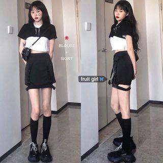 Short-sleeve Cropped Top / Tank Top / Mini Skirt / Set