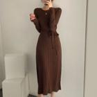 Ribbed Knit Midi Sheath Dress Coffee - One Size