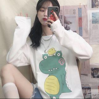 Long-sleeve Cartoon Dinosaur Printed T-shirt