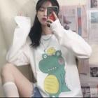 Long-sleeve Cartoon Dinosaur Printed T-shirt