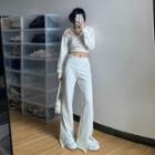 Sleeveless Hooded Crop Top / Shrug / Boot-cut Pants / Set