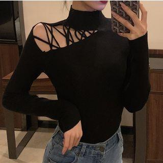 Mock Neck Perforated Knit Top