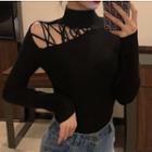 Mock Neck Perforated Knit Top