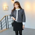 Contrast-trim Faux-pearl Button Furry Cardigan