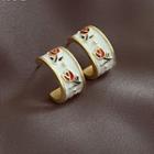 Flower Alloy Open Hoop Earring 1 Pair - White & Gold & Red - One Size