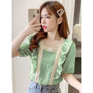 Ruffle Plaid Short-sleeve Top
