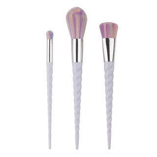 Set Of 3: Makeup Brushes G-03-011 - 3 Pcs - Multicolor Hair - White - One Size