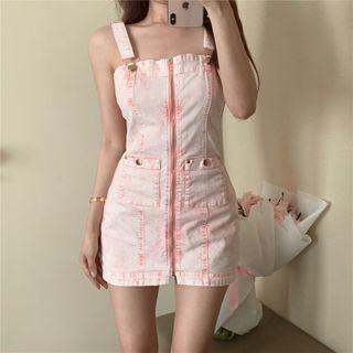 Wide Strap Zip Denim Mini Bodycon Dress