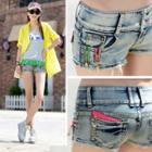Applique Denim Hot Pants