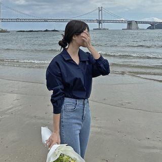 Balloon-sleeve Open-placket Blouse