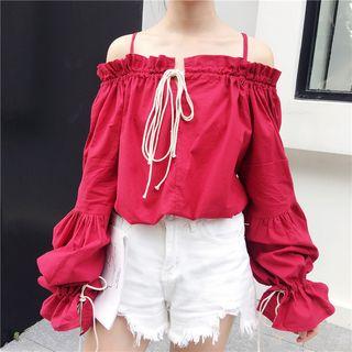 Balloon-sleeve Cold-shoulder Blouse