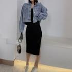 Cropped Denim Jacket / Slit Midi Slipdress