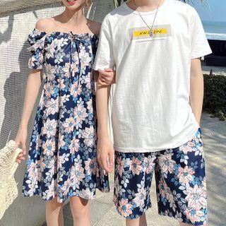 Couple Matching Short-sleeve A-line Dress / Shorts / T-shirt