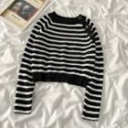 Striped Button-up Sweater Stripes - Black & White - One Size
