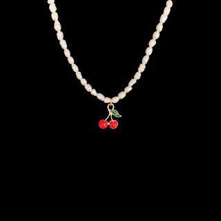Cherry Pendant Freshwater Pearl Necklace 1 Pc - Necklace - Cherry - Red - One Size