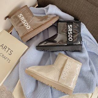 Platform Lettering Print Fleece-lined Short Snow Boots