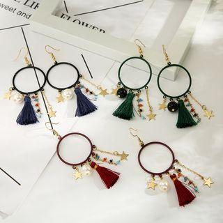 Tassel Faux Pearl Hoop Dangle Earring