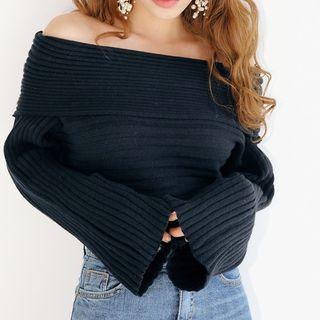 Off-shoulder Loose-fit Knit Sweater