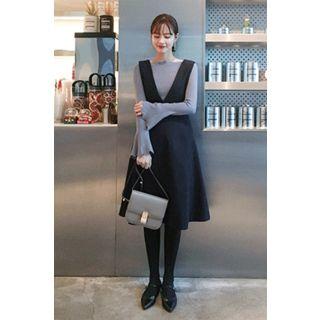 Plunge-neck A-line Pinafore Dress