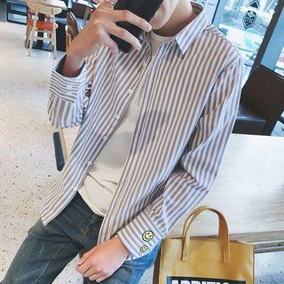 Smiley Face Embroidered Striped Shirt