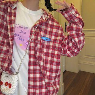 Plaid Button-up Hoodie