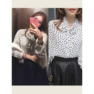 Tie-neck Dotted Chiffon Blouse