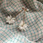Flower Faux Pearl Acrylic Dangle Earring 1 Pair - Earrings - Gold & White - One Size