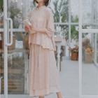 Set: Faux-pearl Detail 3/4-sleeve Hanfu Top + Midi A-line Skirt